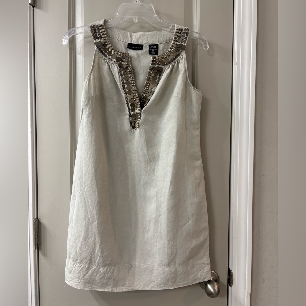 New York & Company Khaki Embellished Mini Dress
